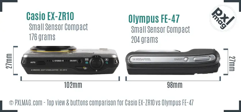 Casio EX-ZR10 vs Olympus FE-47 top view buttons comparison