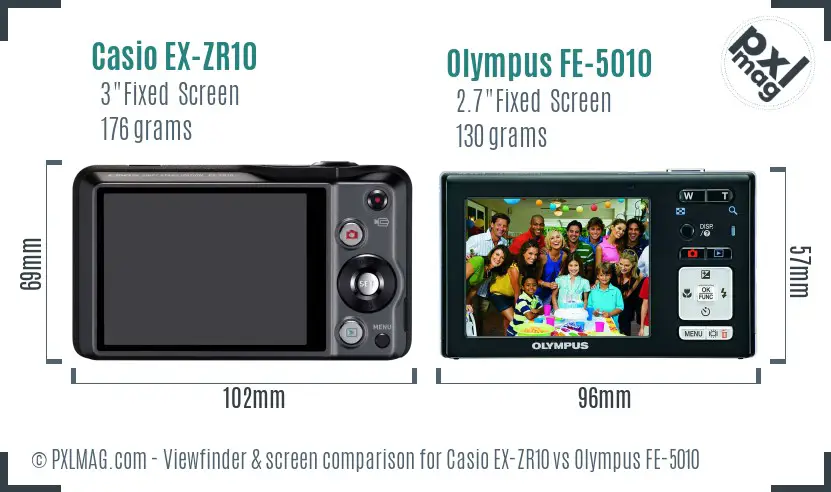 Casio EX-ZR10 vs Olympus FE-5010 Screen and Viewfinder comparison