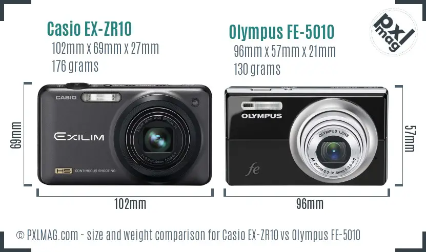 Casio EX-ZR10 vs Olympus FE-5010 size comparison