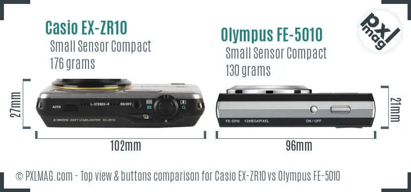 Casio EX-ZR10 vs Olympus FE-5010 top view buttons comparison