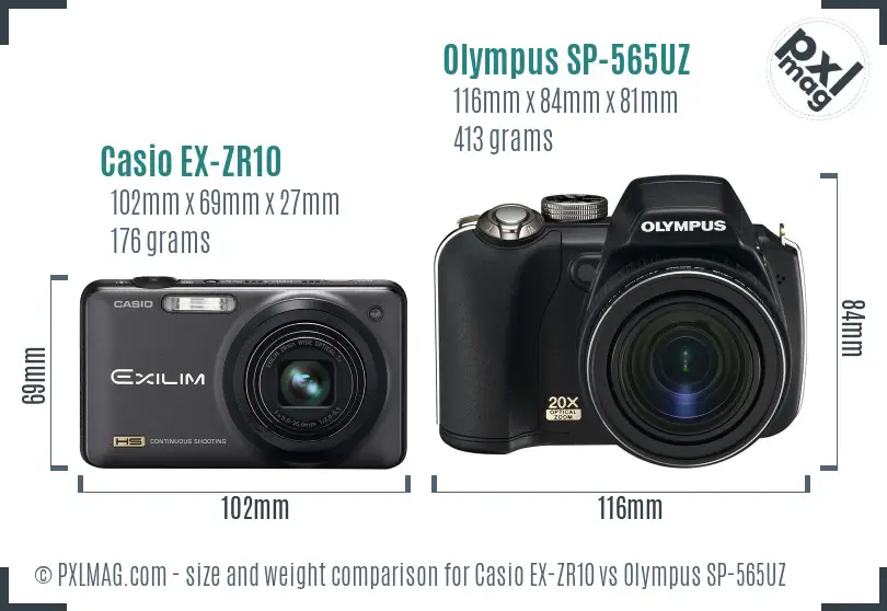 Casio EX-ZR10 vs Olympus SP-565UZ size comparison Casio EX-ZR10 vs Olympus SP-565UZ size comparison