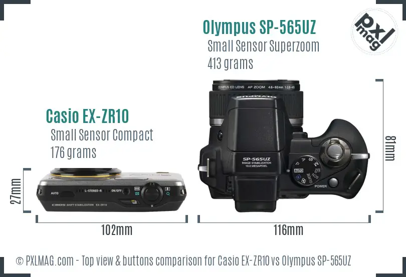 Casio EX-ZR10 vs Olympus SP-565UZ top view buttons comparison Casio EX-ZR10 vs Olympus SP-565UZ top view buttons comparison