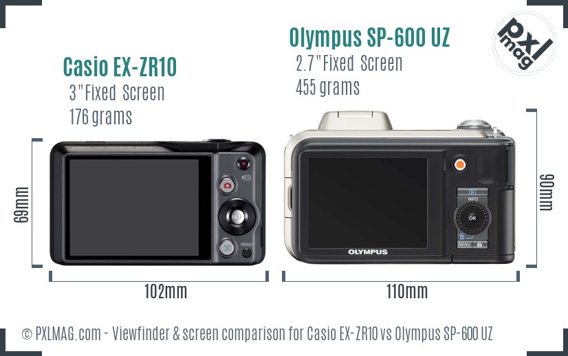 Casio EX-ZR10 vs Olympus SP-600 UZ Screen and Viewfinder comparison