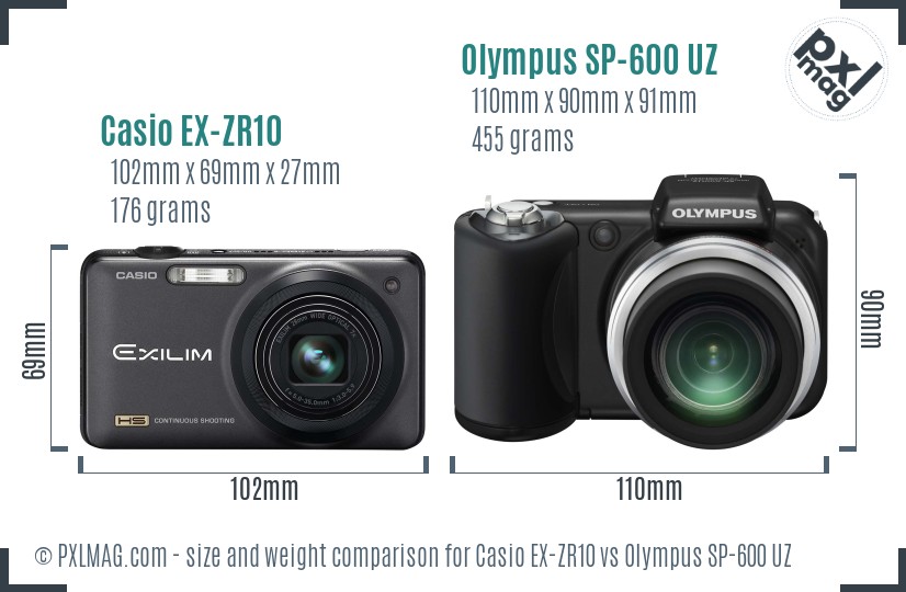 Casio EX-ZR10 vs Olympus SP-600 UZ size comparison