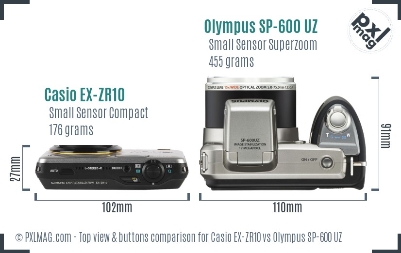 Casio EX-ZR10 vs Olympus SP-600 UZ top view buttons comparison