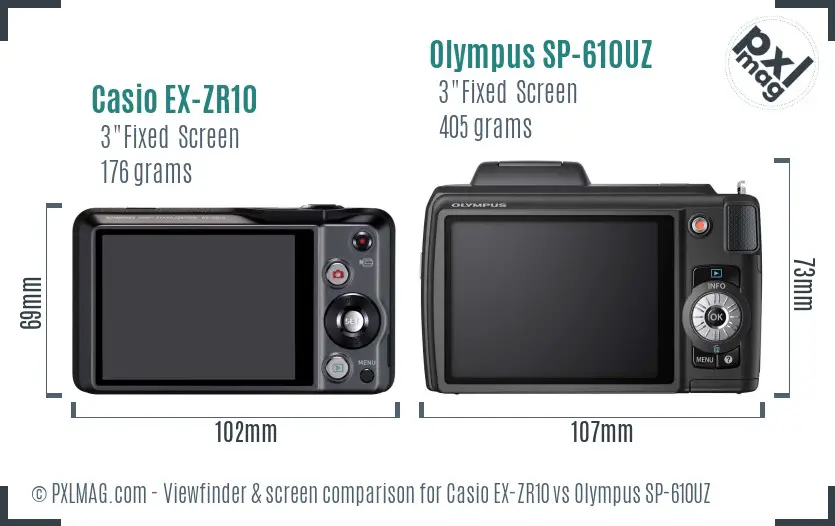 Casio EX-ZR10 vs Olympus SP-610UZ Screen and Viewfinder comparison