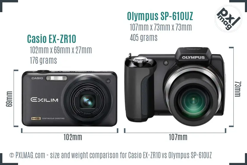 Casio EX-ZR10 vs Olympus SP-610UZ size comparison