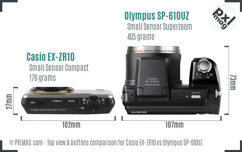 Casio EX-ZR10 vs Olympus SP-610UZ top view buttons comparison