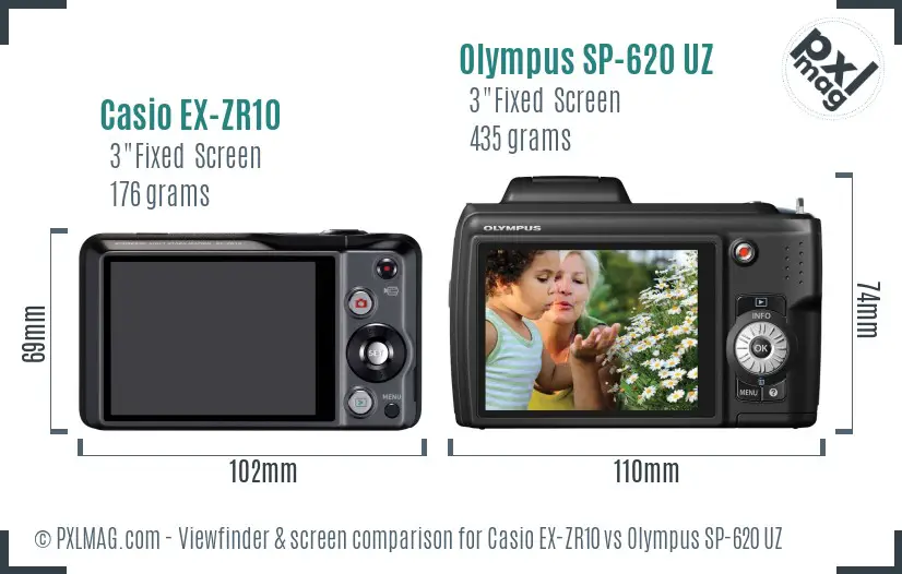 Casio EX-ZR10 vs Olympus SP-620 UZ Screen and Viewfinder comparison