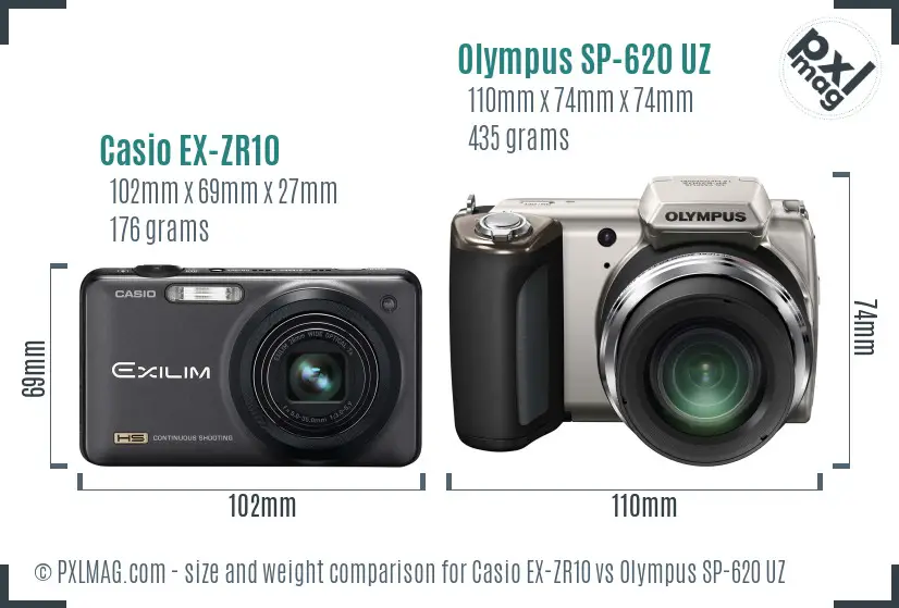 Casio EX-ZR10 vs Olympus SP-620 UZ size comparison