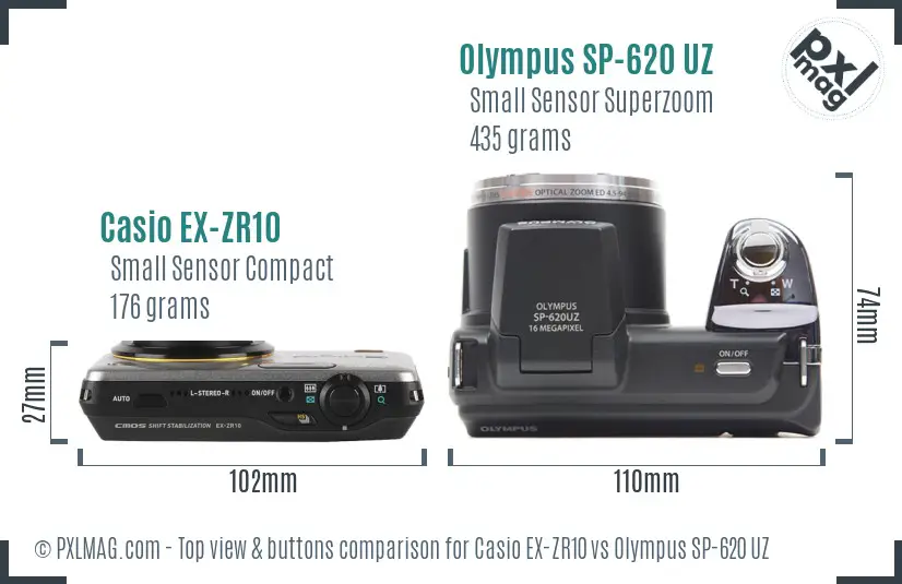 Casio EX-ZR10 vs Olympus SP-620 UZ top view buttons comparison