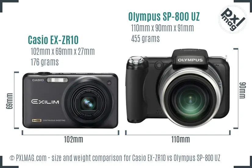 Casio EX-ZR10 vs Olympus SP-800 UZ size comparison