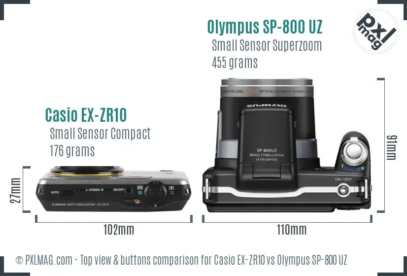 Casio EX-ZR10 vs Olympus SP-800 UZ top view buttons comparison