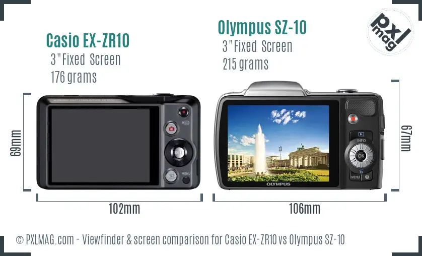 Casio EX-ZR10 vs Olympus SZ-10 Screen and Viewfinder comparison