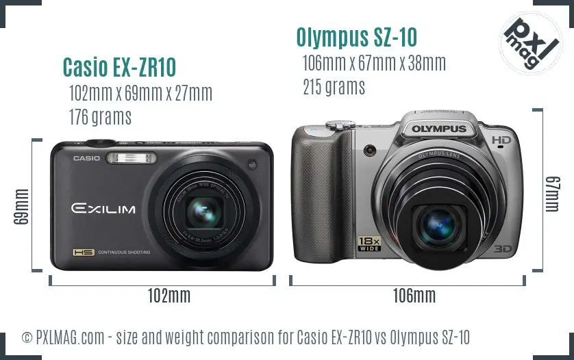 Casio EX-ZR10 vs Olympus SZ-10 size comparison