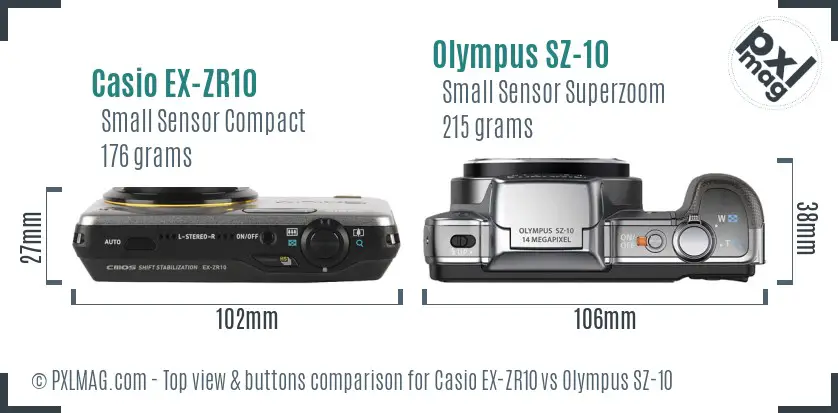 Casio EX-ZR10 vs Olympus SZ-10 top view buttons comparison