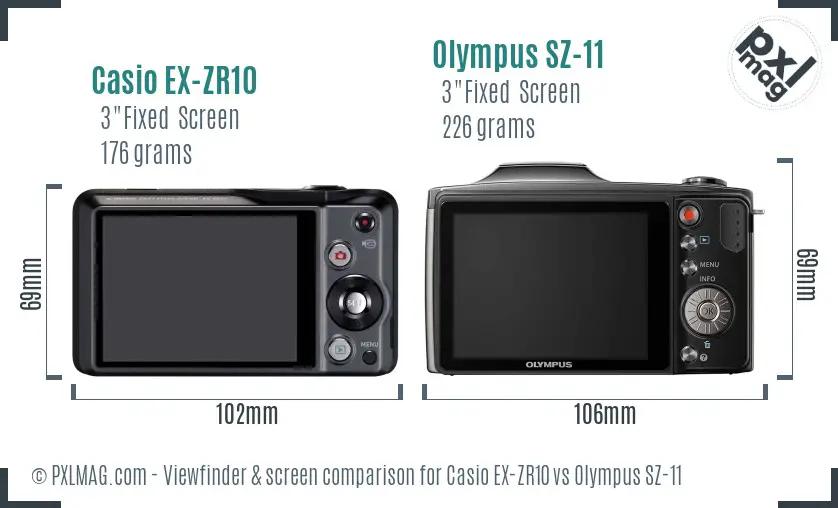 Casio EX-ZR10 vs Olympus SZ-11 Screen and Viewfinder comparison