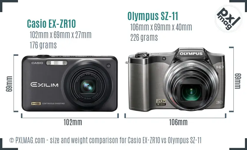 Casio EX-ZR10 vs Olympus SZ-11 size comparison