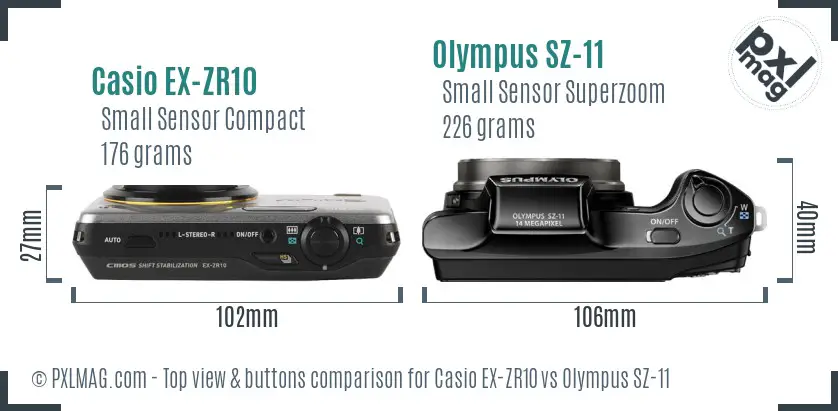 Casio EX-ZR10 vs Olympus SZ-11 top view buttons comparison