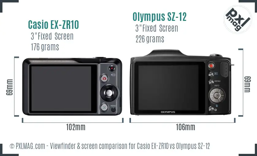 Casio EX-ZR10 vs Olympus SZ-12 Screen and Viewfinder comparison