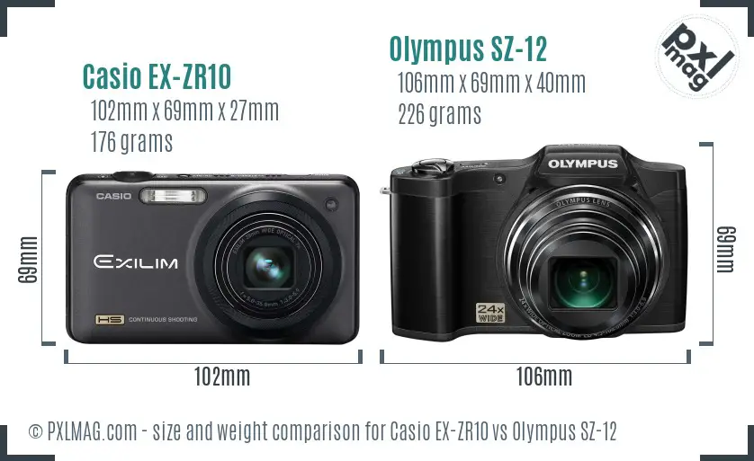 Casio EX-ZR10 vs Olympus SZ-12 size comparison