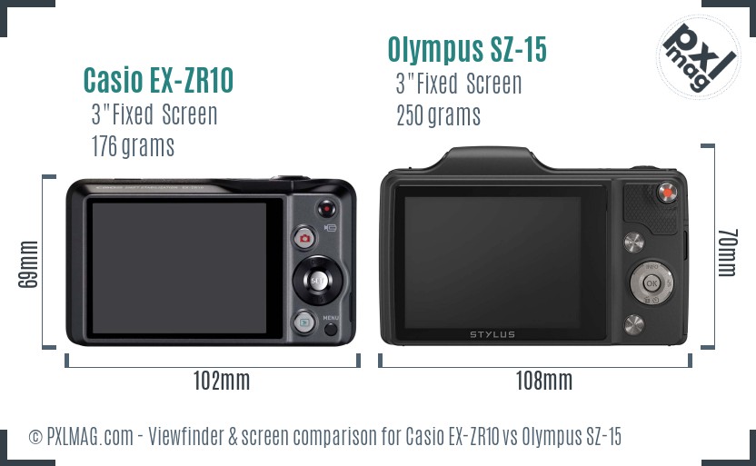 Casio EX-ZR10 vs Olympus SZ-15 Screen and Viewfinder comparison