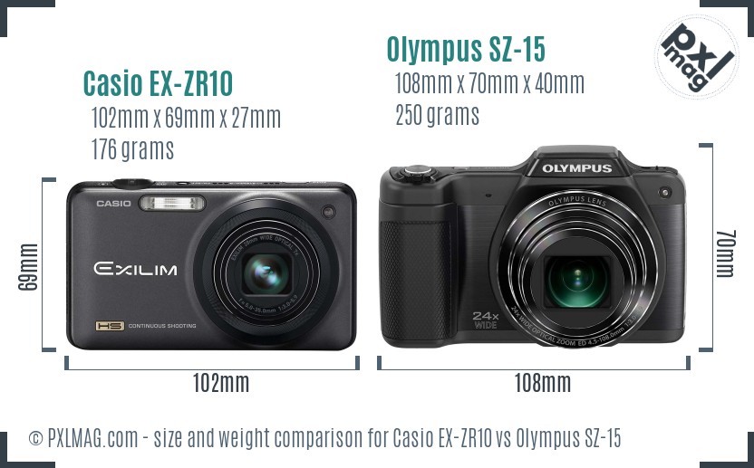 Casio EX-ZR10 vs Olympus SZ-15 size comparison