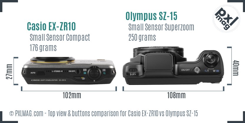 Casio EX-ZR10 vs Olympus SZ-15 top view buttons comparison