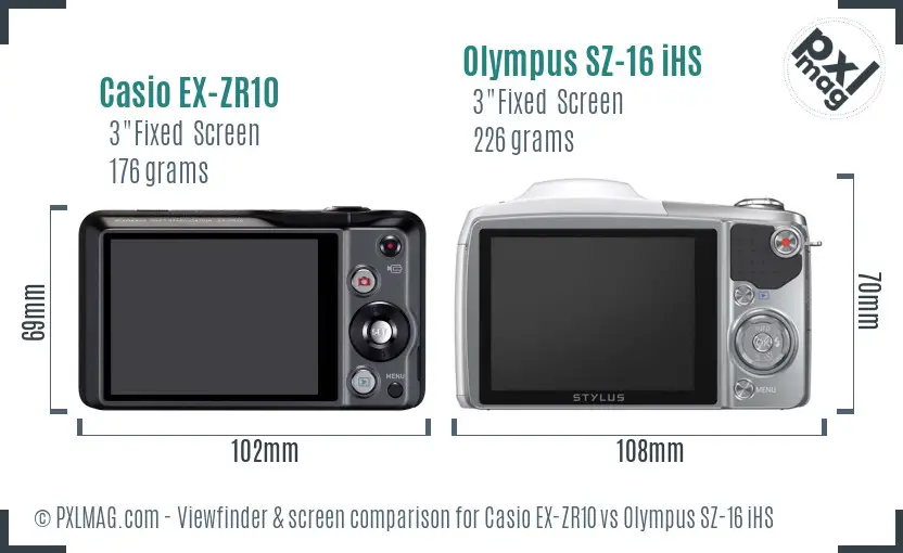 Casio EX-ZR10 vs Olympus SZ-16 iHS Screen and Viewfinder comparison