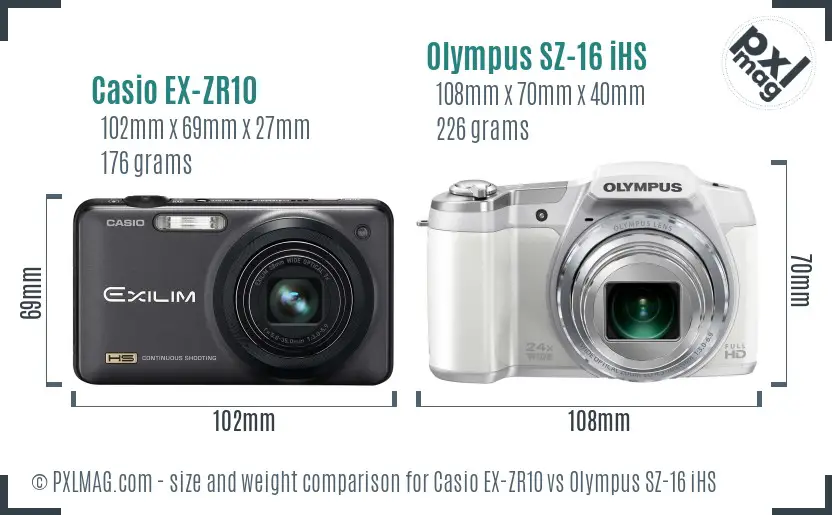 Casio EX-ZR10 vs Olympus SZ-16 iHS size comparison