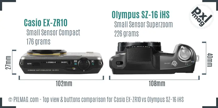 Casio EX-ZR10 vs Olympus SZ-16 iHS top view buttons comparison