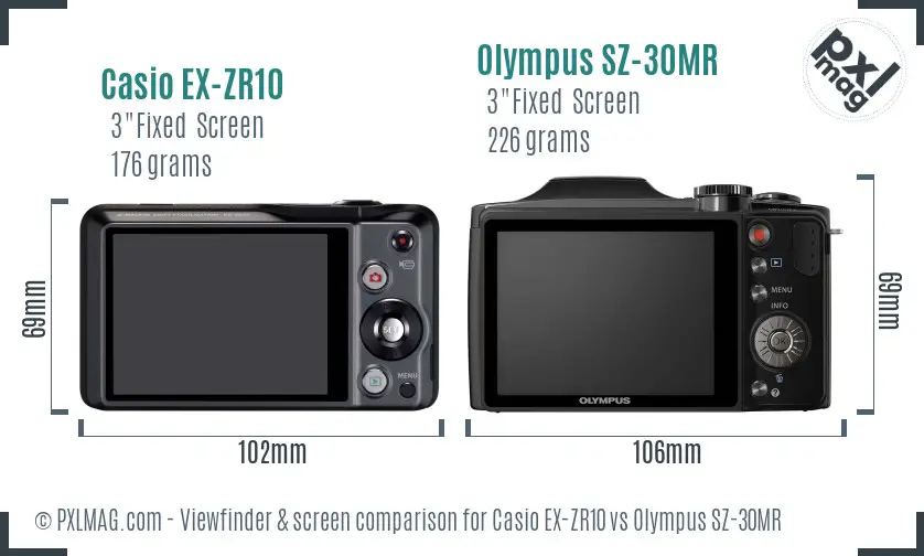 Casio EX-ZR10 vs Olympus SZ-30MR Screen and Viewfinder comparison