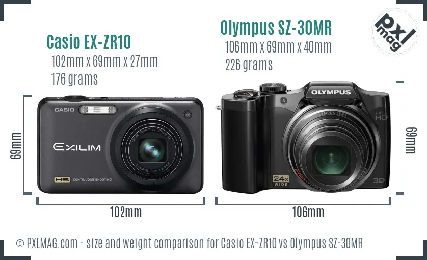 Casio EX-ZR10 vs Olympus SZ-30MR size comparison