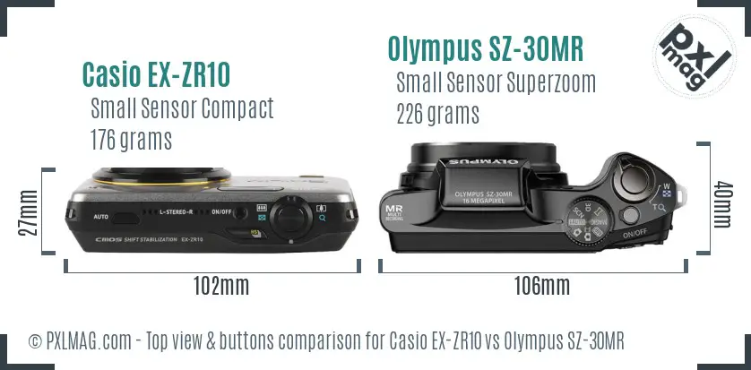 Casio EX-ZR10 vs Olympus SZ-30MR top view buttons comparison