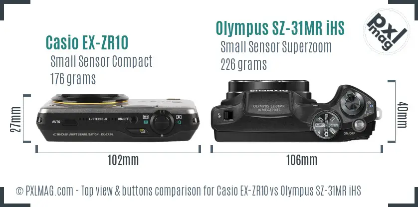 Casio EX-ZR10 vs Olympus SZ-31MR iHS top view buttons comparison Casio EX-ZR10 vs Olympus SZ-31MR iHS top view buttons comparison