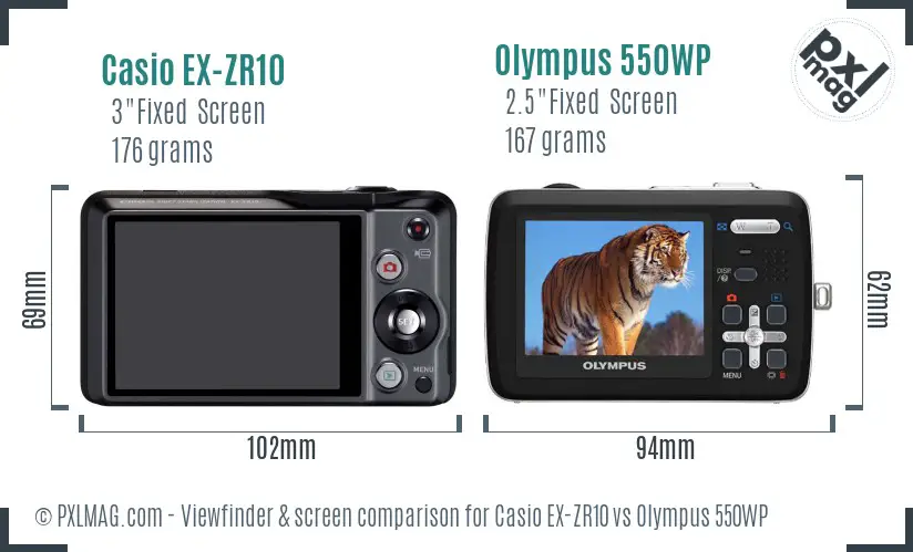 Casio EX-ZR10 vs Olympus 550WP Screen and Viewfinder comparison