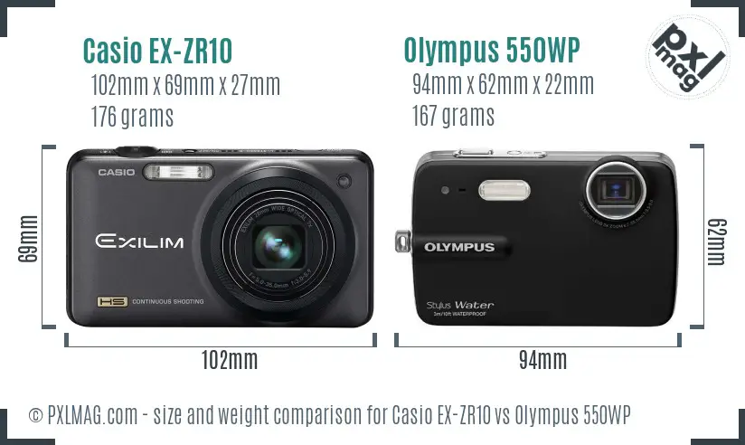 Casio EX-ZR10 vs Olympus 550WP size comparison