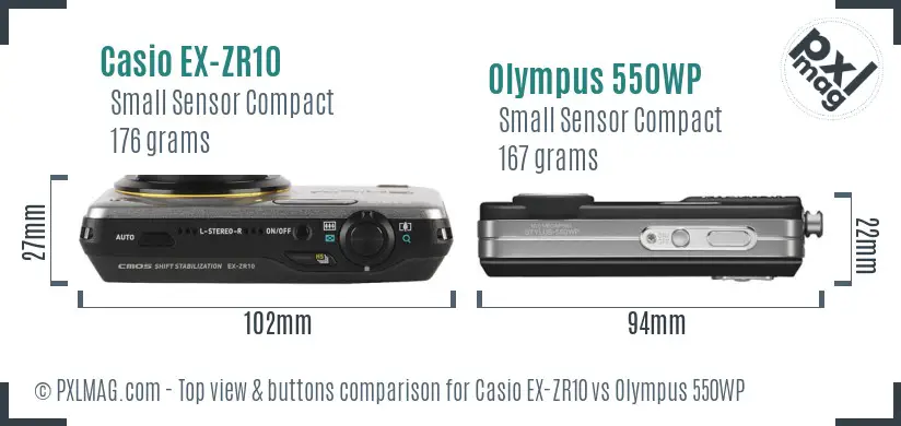 Casio EX-ZR10 vs Olympus 550WP top view buttons comparison