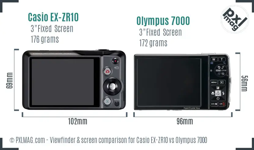 Casio EX-ZR10 vs Olympus 7000 Screen and Viewfinder comparison