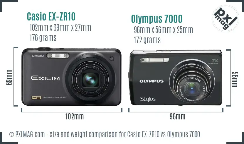 Casio EX-ZR10 vs Olympus 7000 size comparison