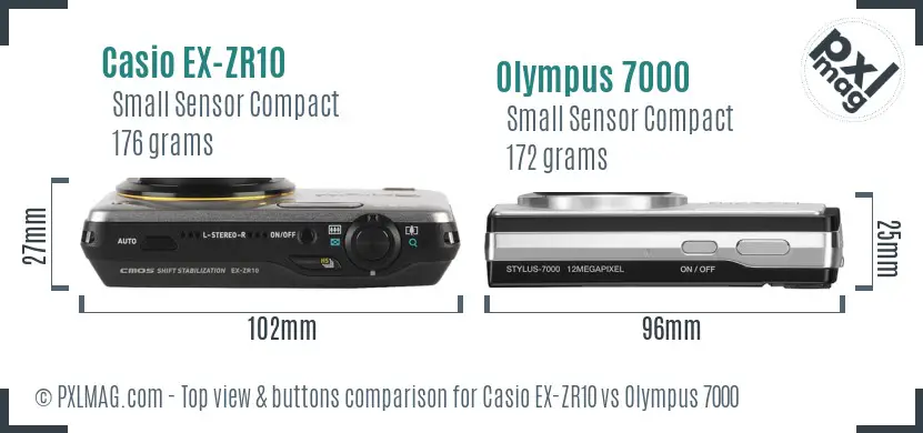 Casio EX-ZR10 vs Olympus 7000 top view buttons comparison