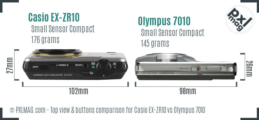 Casio EX-ZR10 vs Olympus 7010 top view buttons comparison Casio EX-ZR10 vs Olympus 7010 top view buttons comparison