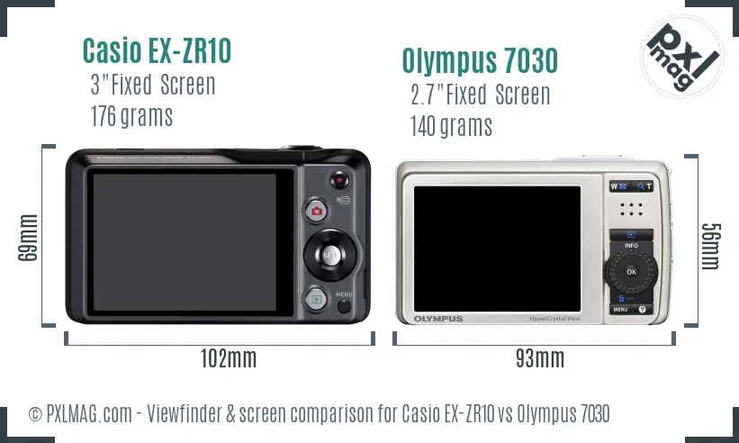 Casio EX-ZR10 vs Olympus 7030 Screen and Viewfinder comparison