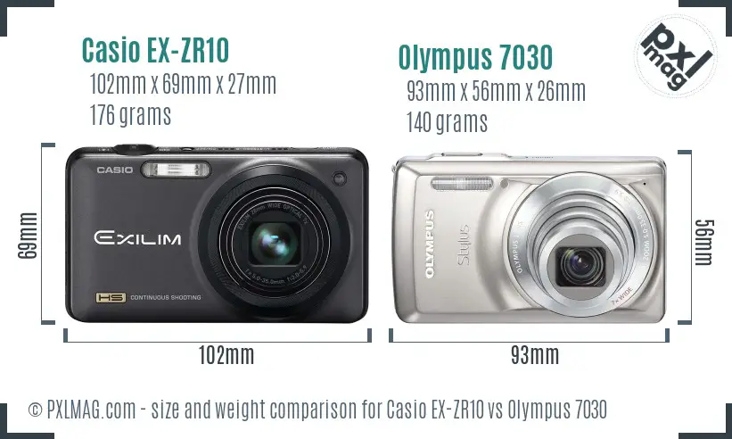 Casio EX-ZR10 vs Olympus 7030 size comparison