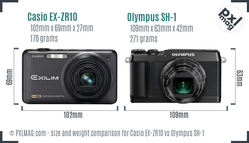 Casio EX-ZR10 vs Olympus SH-1 size comparison