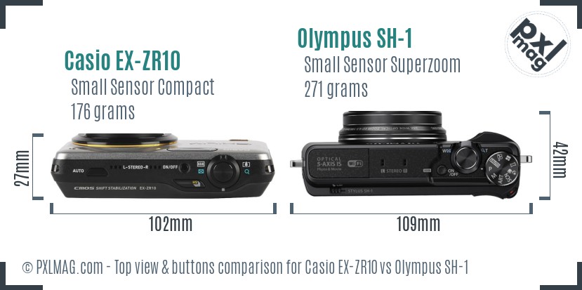 Casio EX-ZR10 vs Olympus SH-1 top view buttons comparison