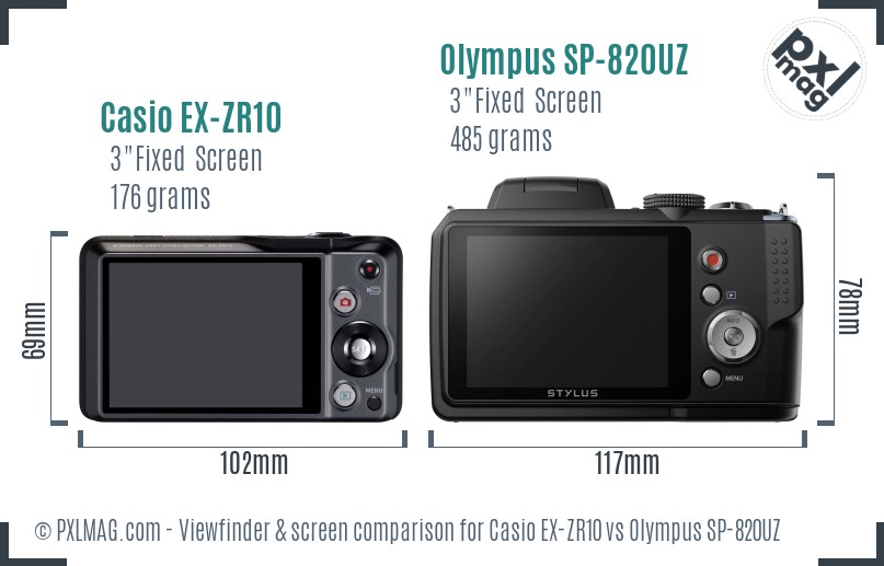 Casio EX-ZR10 vs Olympus SP-820UZ Screen and Viewfinder comparison