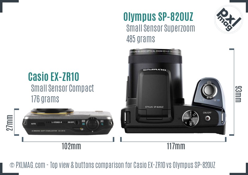 Casio EX-ZR10 vs Olympus SP-820UZ top view buttons comparison