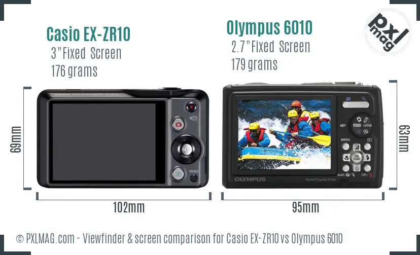 Casio EX-ZR10 vs Olympus 6010 Screen and Viewfinder comparison