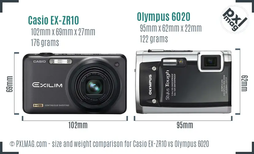 Casio EX-ZR10 vs Olympus 6020 size comparison Casio EX-ZR10 vs Olympus 6020 size comparison